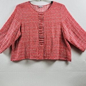 Habitat Red & White Polka Dot Top Size XL Preppy 3/4 Sleeve Pullover Textured